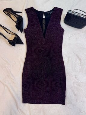 Trixxi Sparkling Plum V-Neck Bodycon Mini Dress